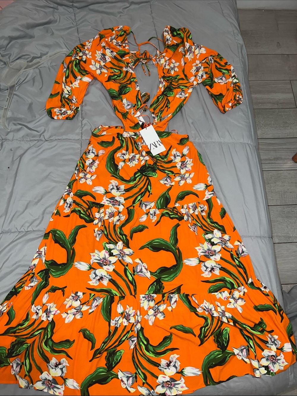 ZARA Floral Cutout Orange Maxi Dress